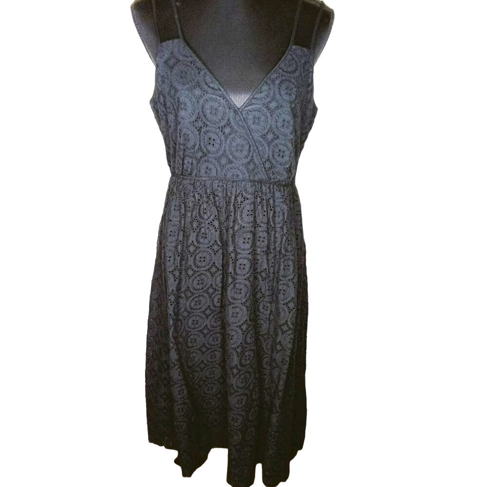 J. Crew Black Spaghetti Strap Eyelet Textured Dress - Size 8